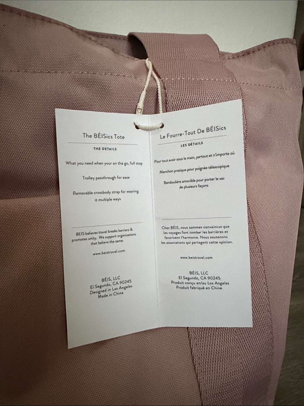 BEIS- Beisics tote pink NEW WITH TAGS - Picture 6 of 9